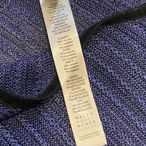 WHBM Size S/M Open Knit Asymmetrical Hem Poncho Sweater Black & Blue - Picture 6 of 10